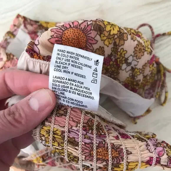 Patrons of Peace Crop Top Medium Orange Tank Floral Ruffle Boho Western‎ Tie Bow - Picture 8 of 10